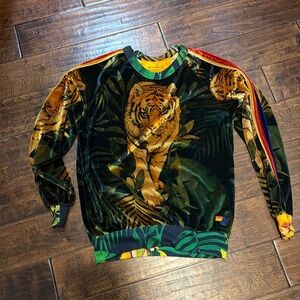 Aviator Nation Tiger Velvet Crewneck - Green, Gold, Black